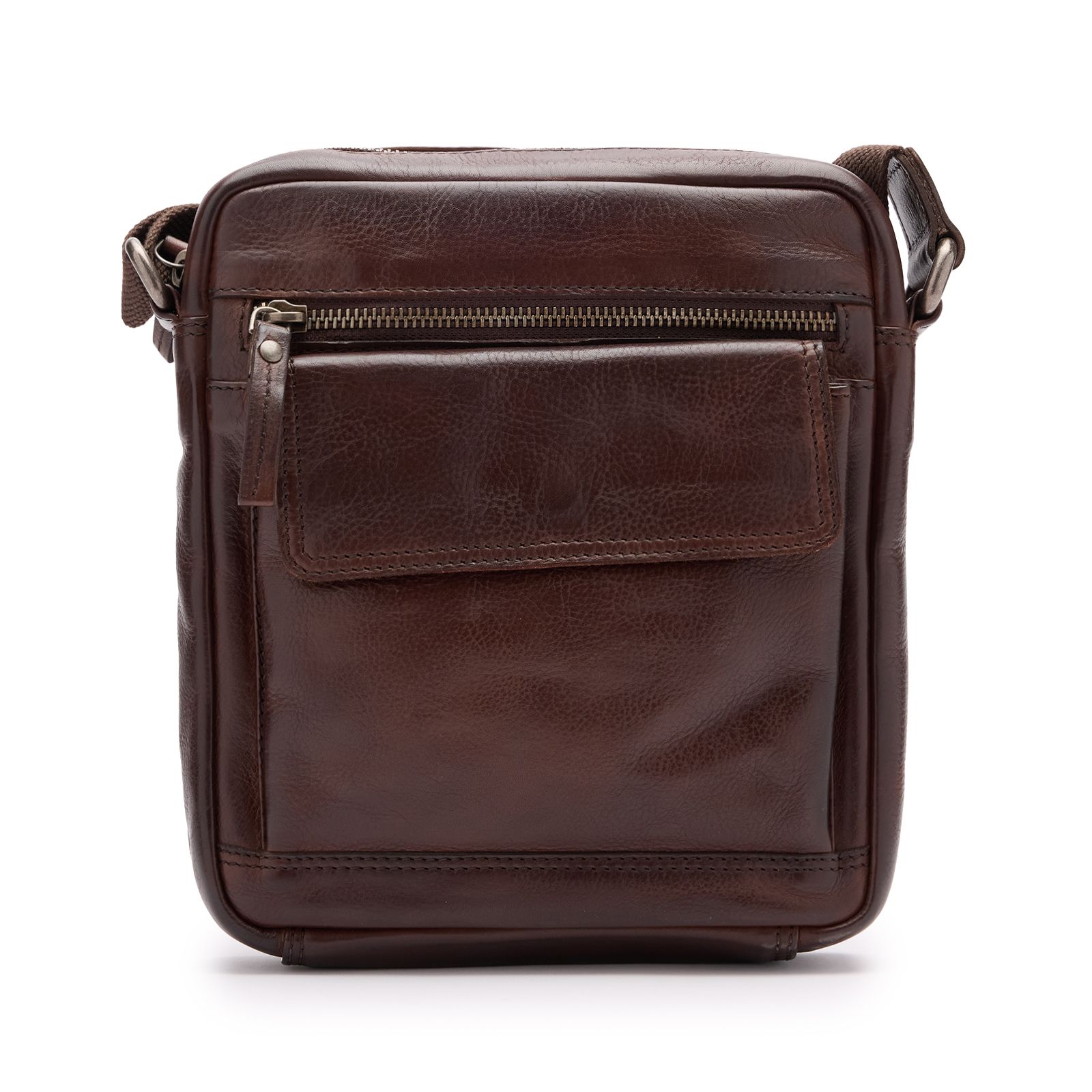 Braune Unisex-Schultertasche aus Leder