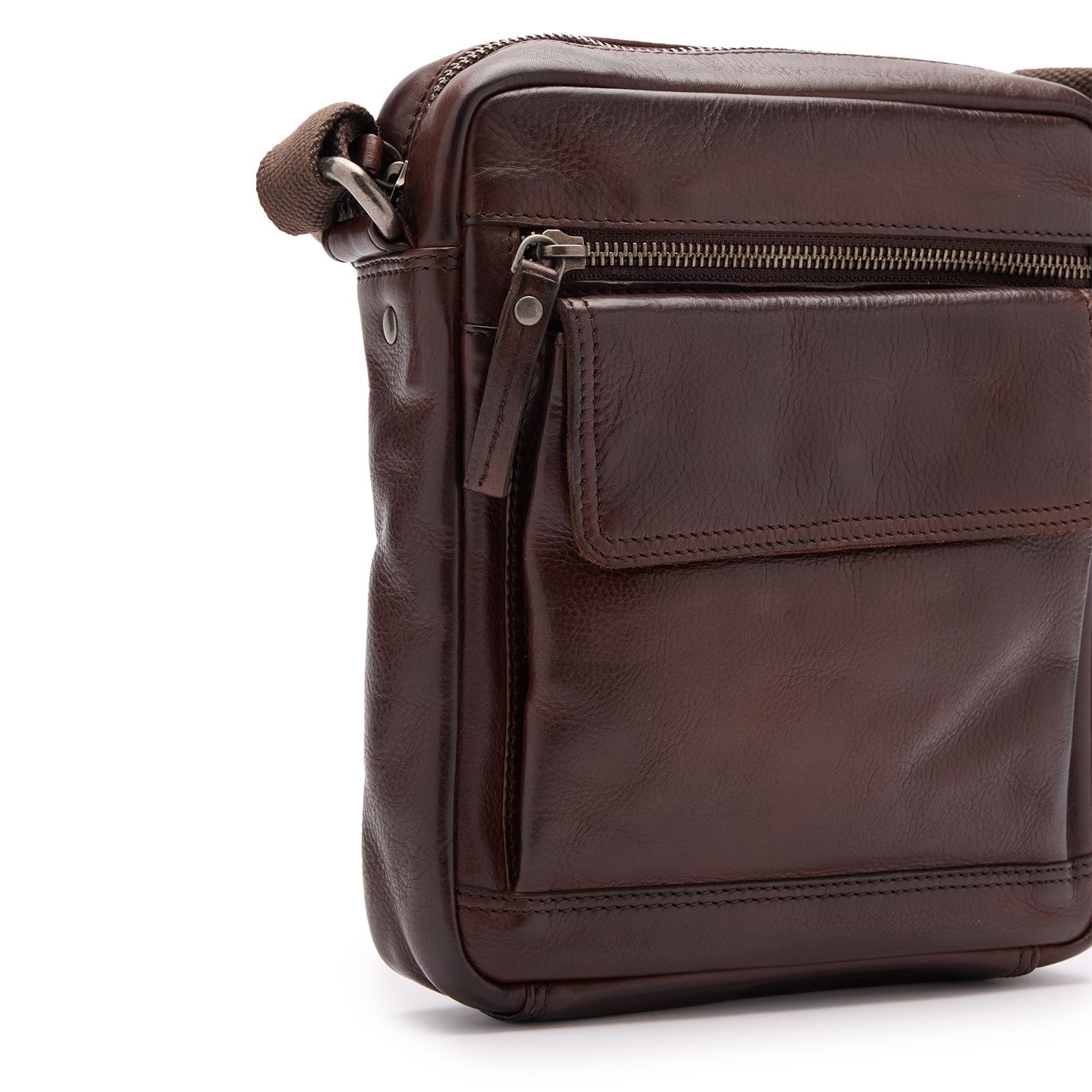 Braune Unisex-Schultertasche aus Leder