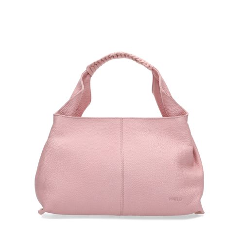 Roséfarbene Handtasche mit geflochtenem Henkel