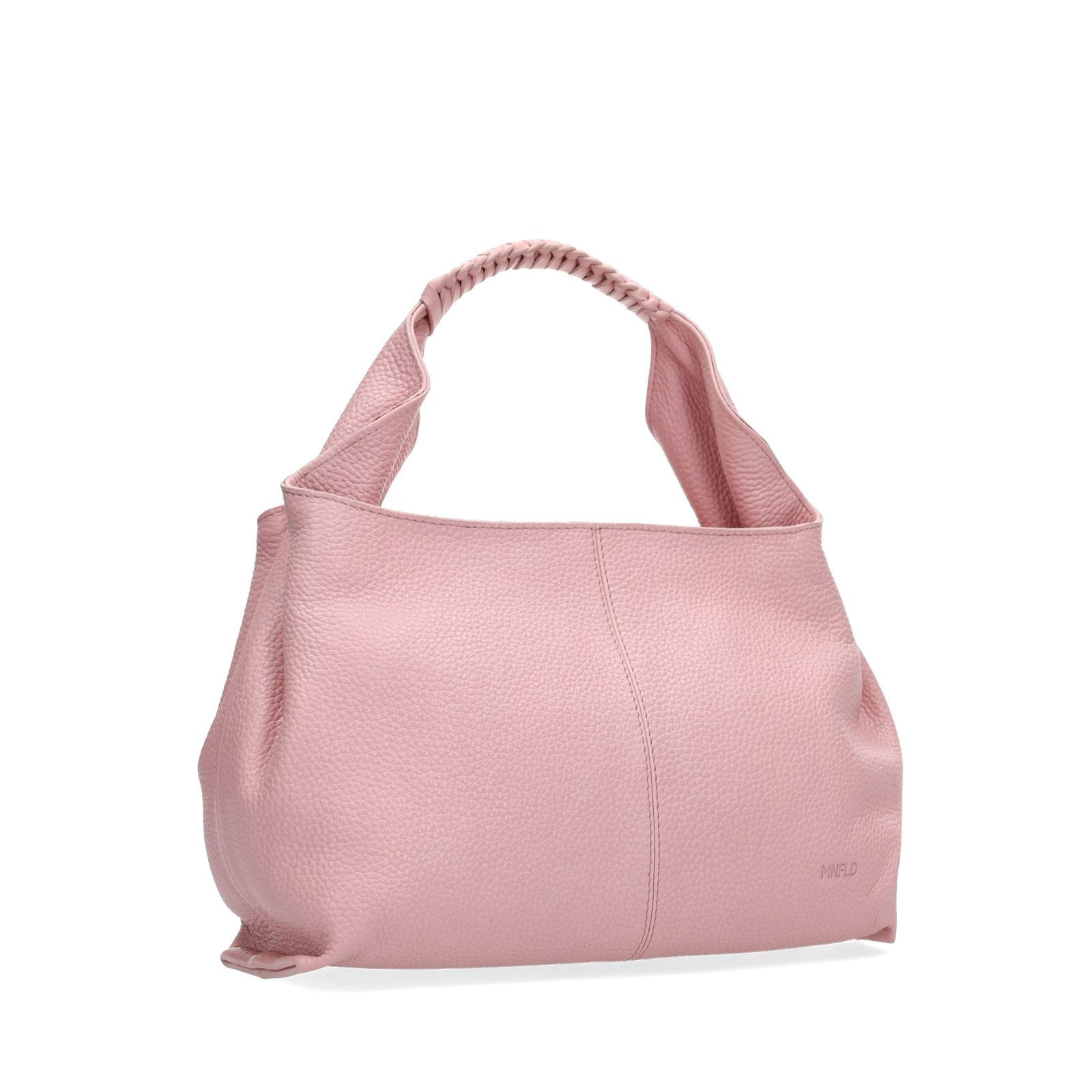 Roze handtas met gevlochten handvat