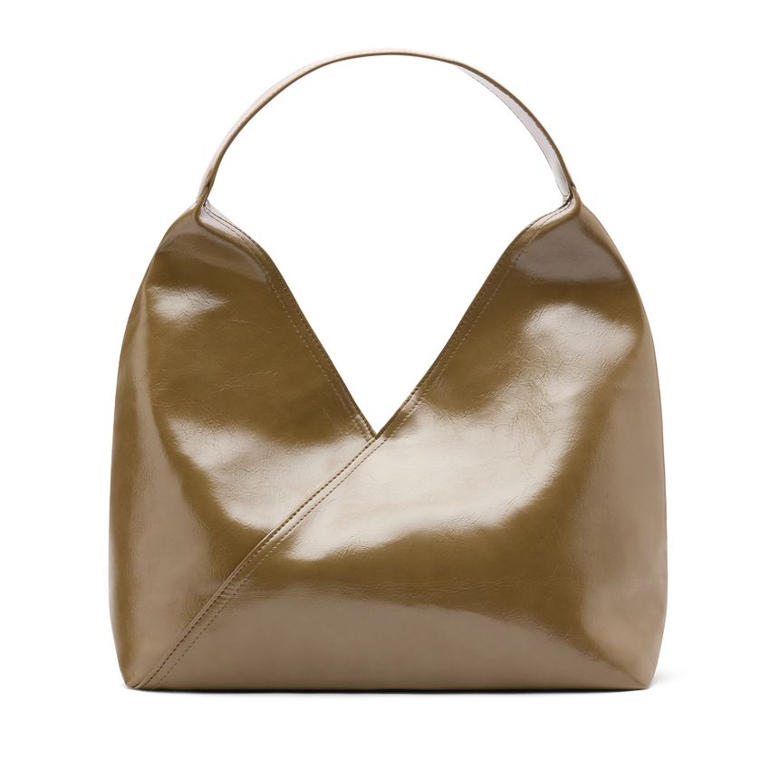 Olivgrüne Schultertasche aus Lack