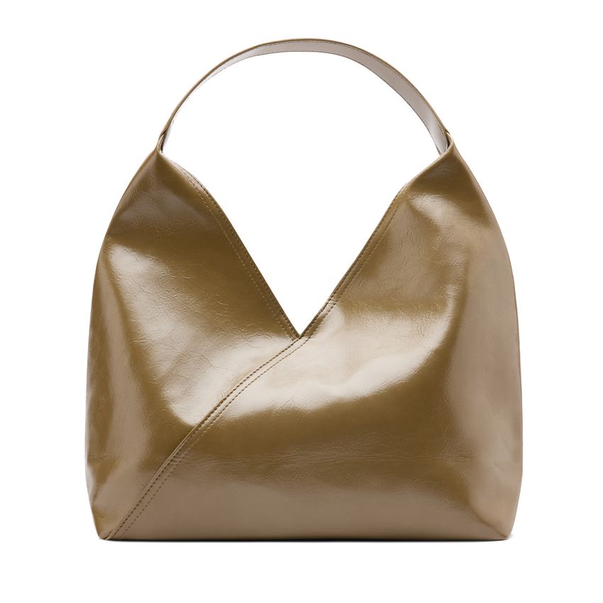 Olivgrüne Schultertasche aus Lack
