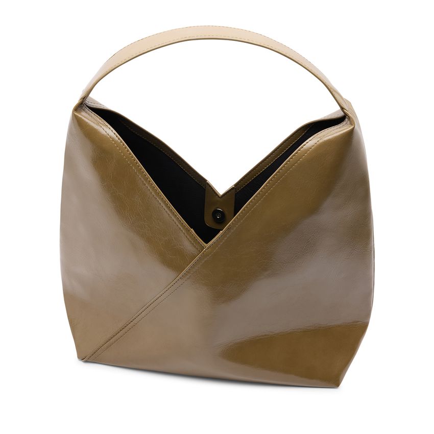Olivgrüne Schultertasche aus Lack
