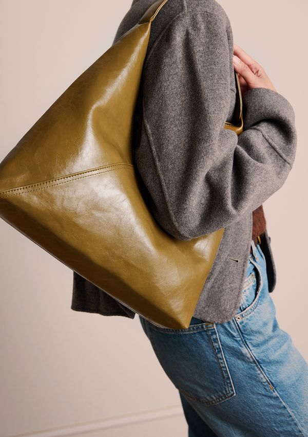 Olijfgroene lak schoudertas