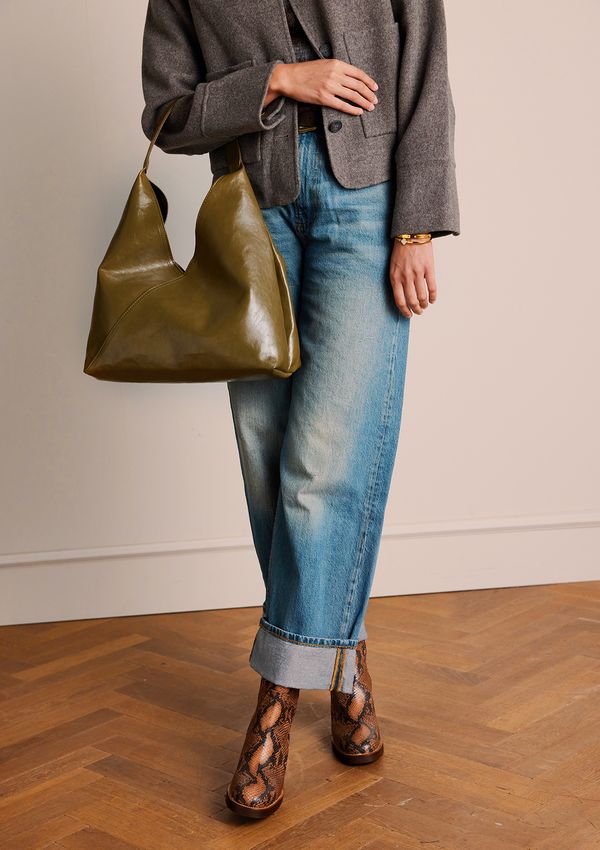 Olijfgroene lak schoudertas