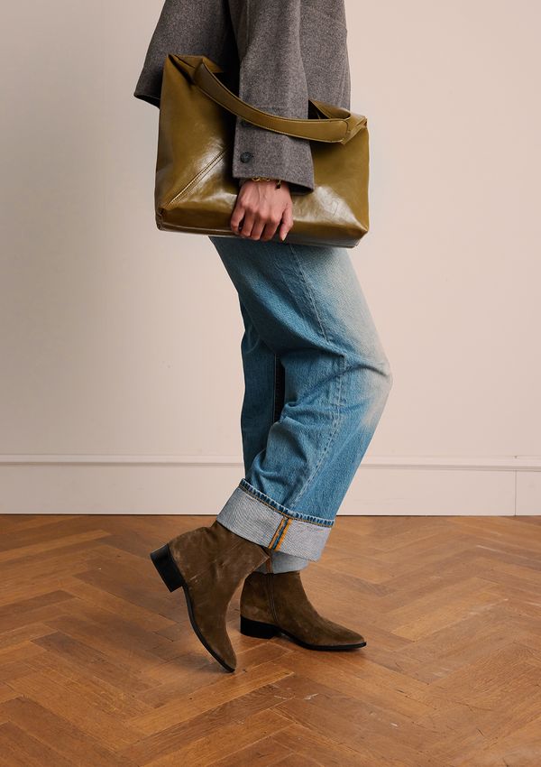 Olijfgroene lak schoudertas