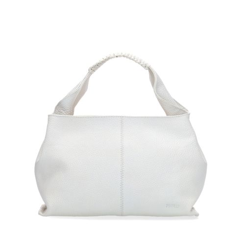 Weiße Handtasche mit geflochtenem Henkel