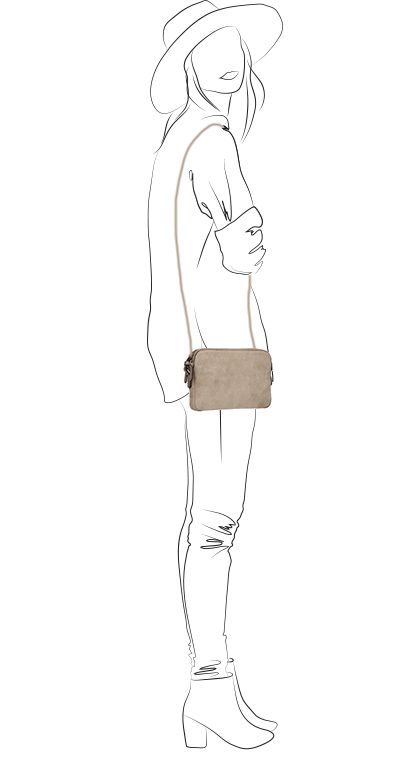 Beigefarbene Schultertasche aus Veloursleder