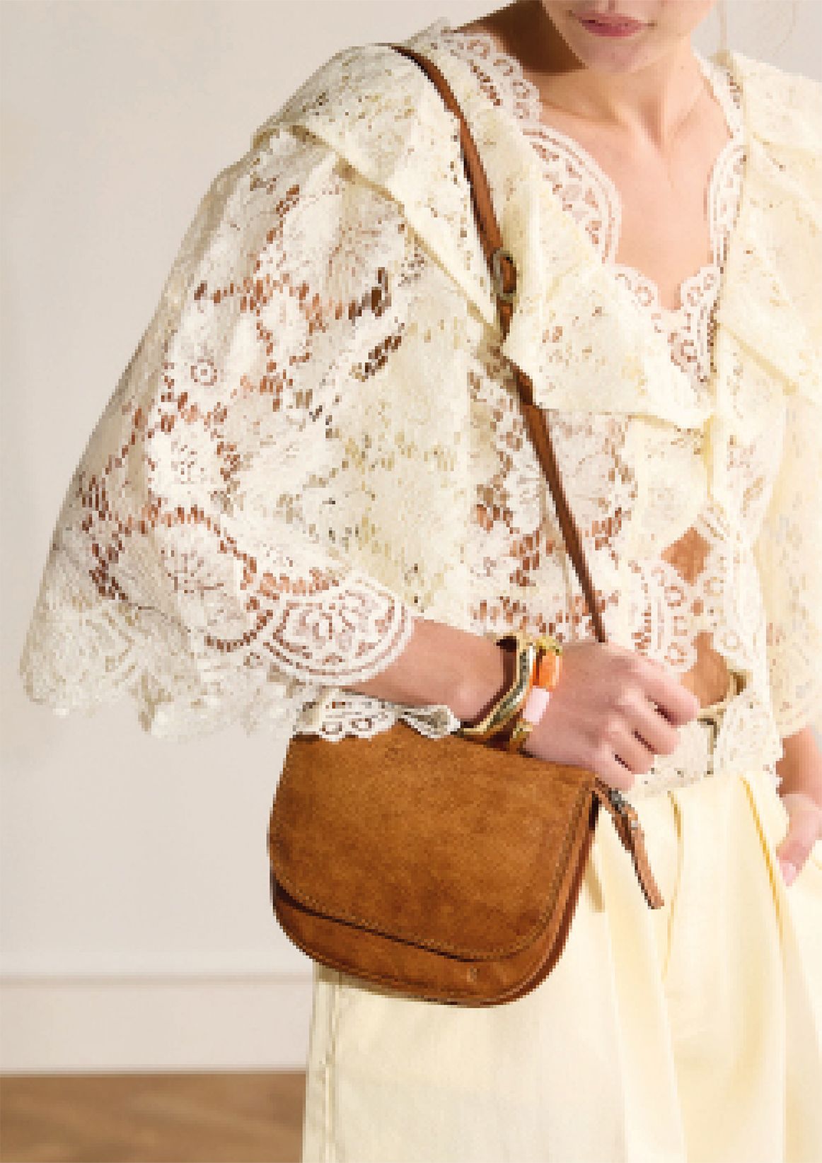 Cognac leren schoudertas