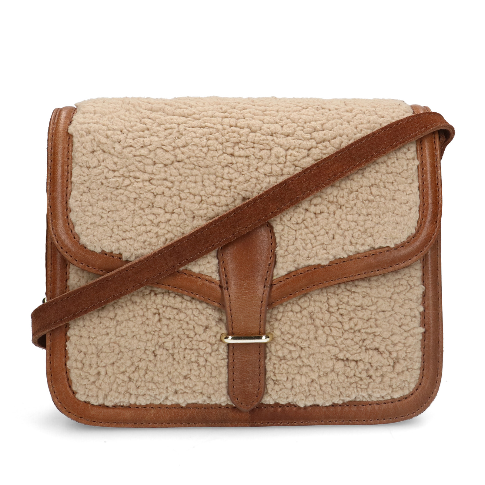 Beige teddy schoudertas van su de Schoudertassen Manfield