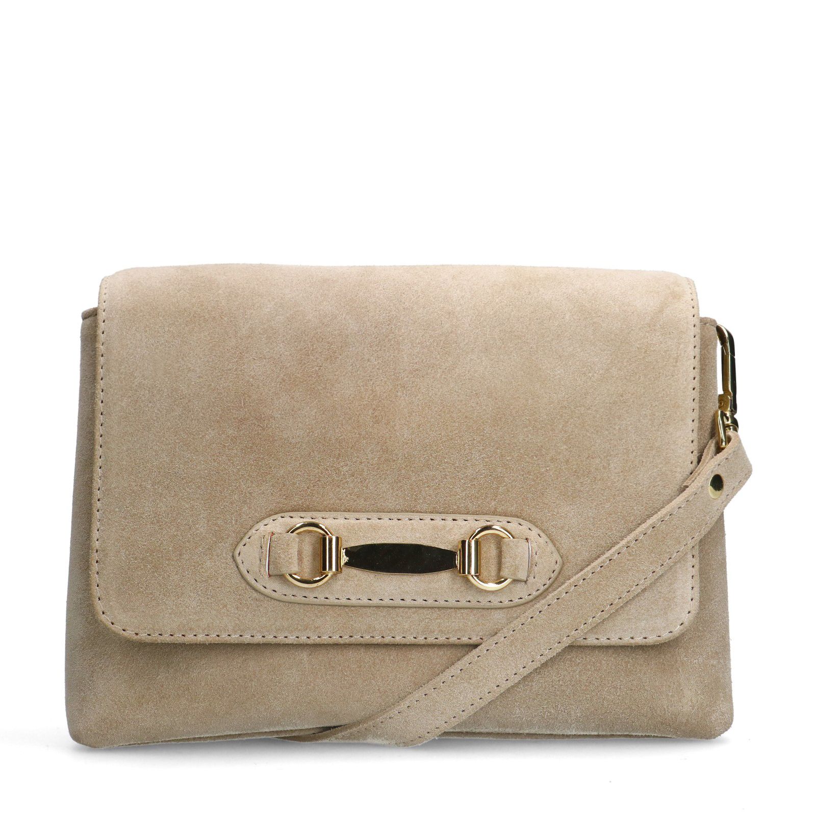 Beigefarbene Schultertasche aus Veloursleder