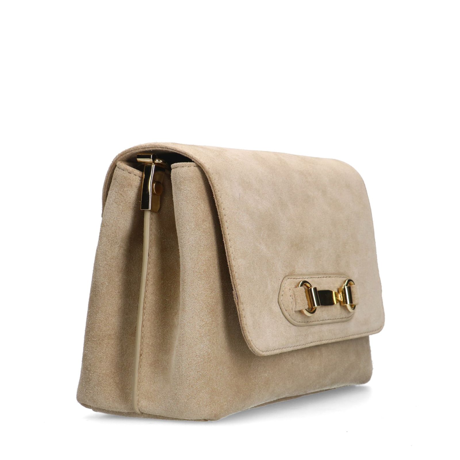 Beigefarbene Schultertasche aus Veloursleder