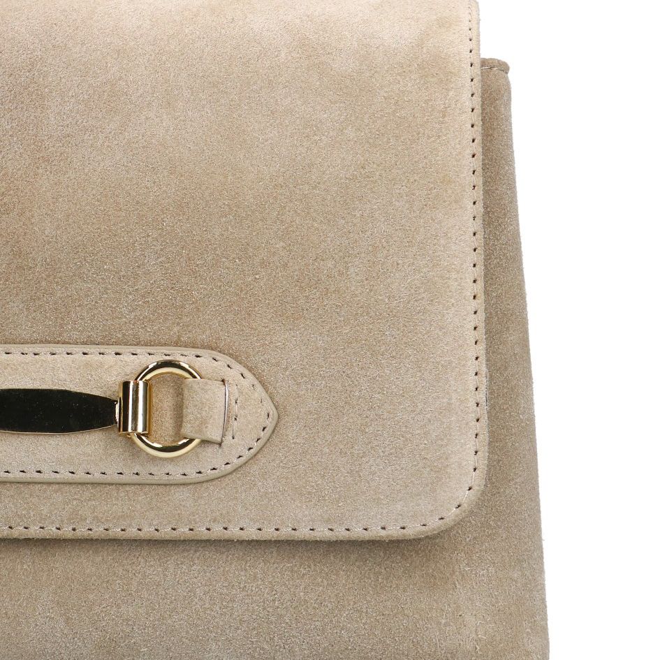 Beigefarbene Schultertasche aus Veloursleder