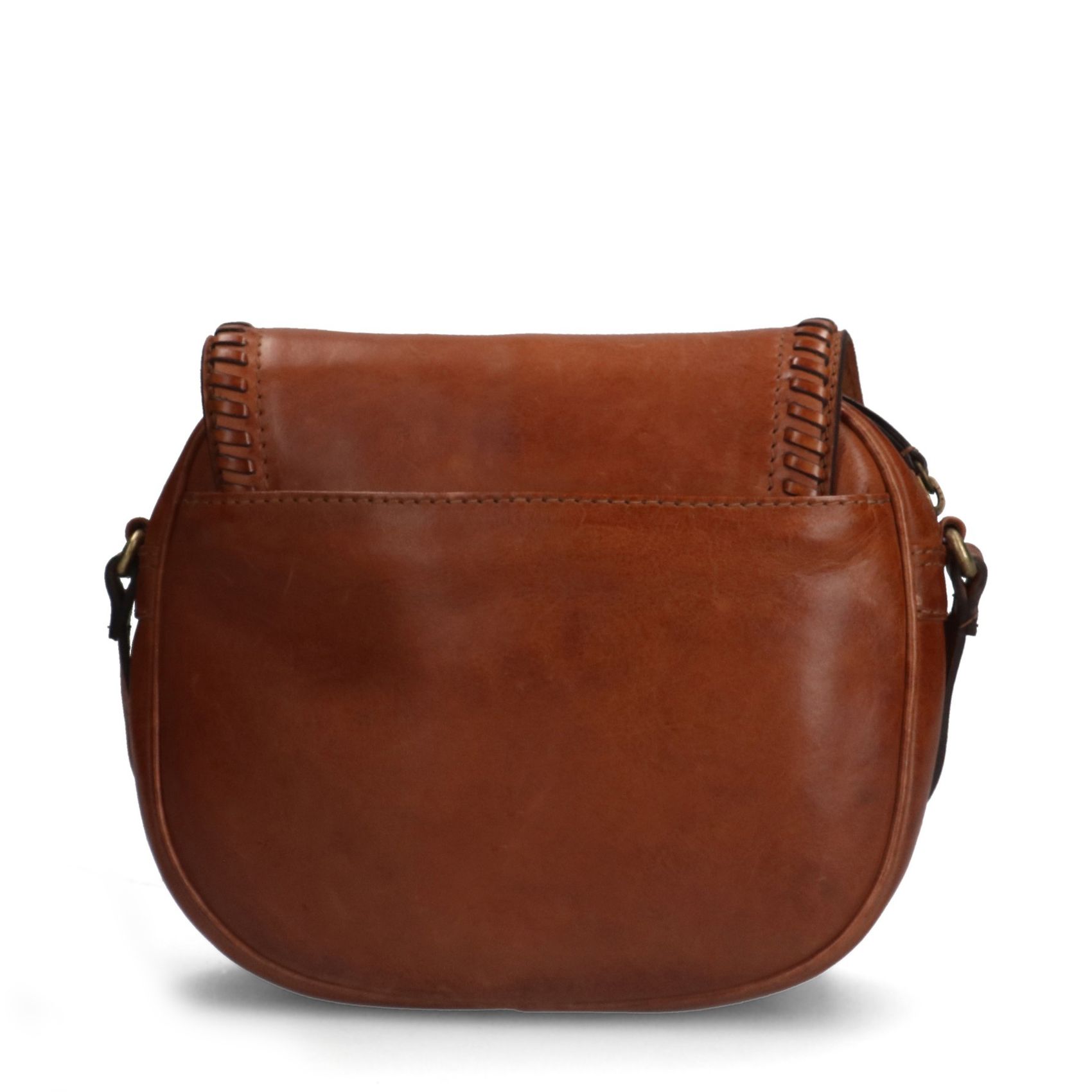 Cognac leren schoudertas met gevlochten details