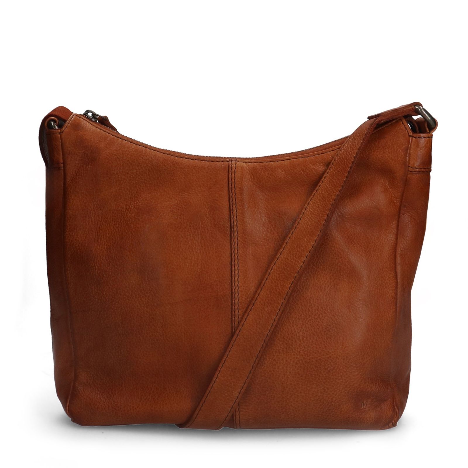 Cognac leren schoudertas