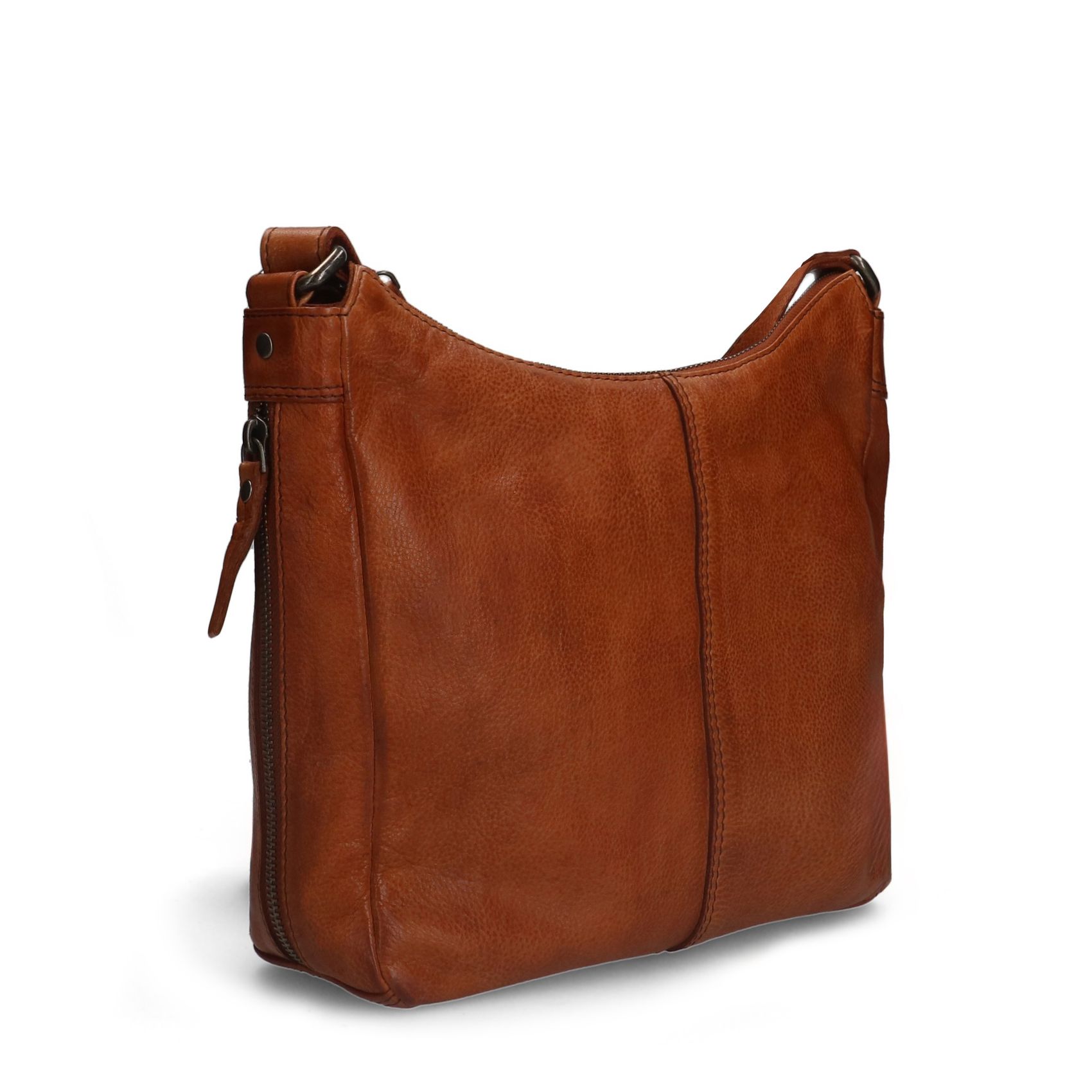 Cognac leren schoudertas