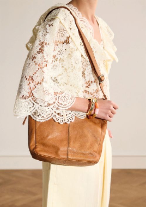 Cognac leren schoudertas