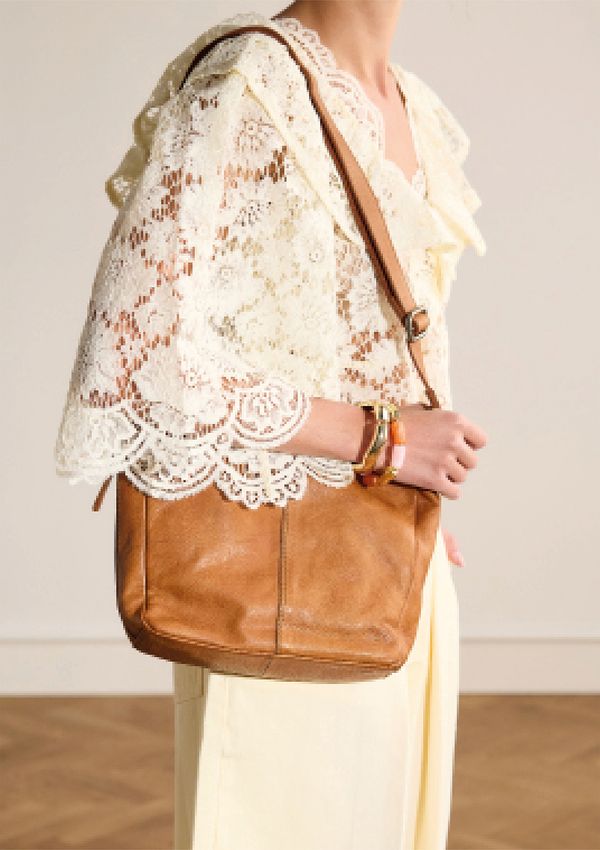Cognac leren schoudertas
