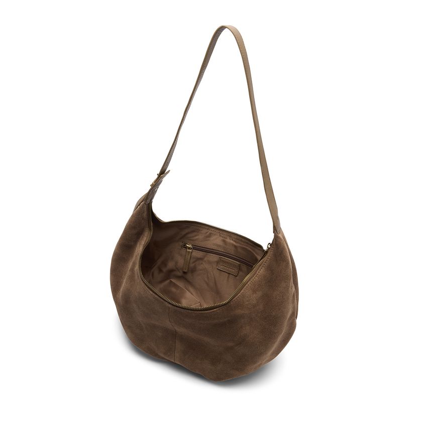 Braune Schultertasche aus Veloursleder