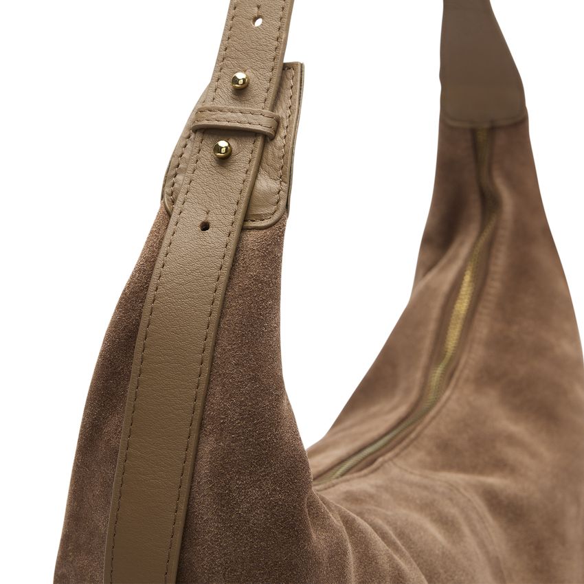 Braune Schultertasche aus Veloursleder