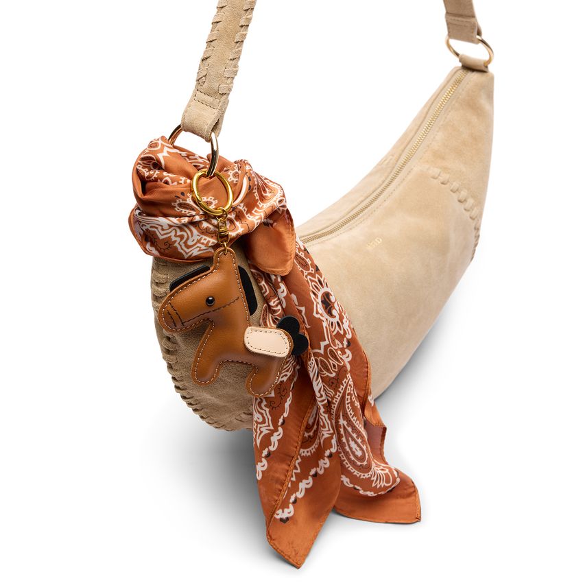 Beigefarbene Schultertasche aus Veloursleder