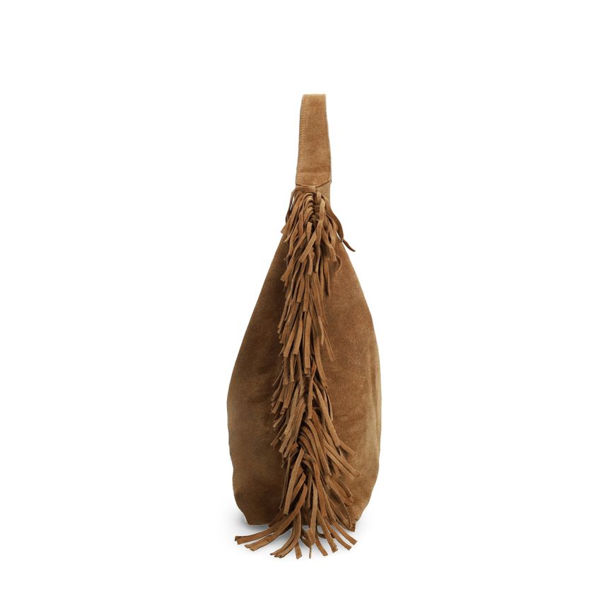 Cognac suède schoudertas met franjes