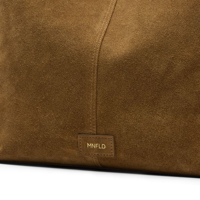 Cognacfarbene Veloursleder-Schultertasche mit Fransen