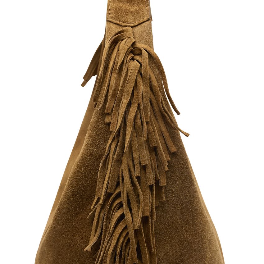 Cognac suède schoudertas met franjes