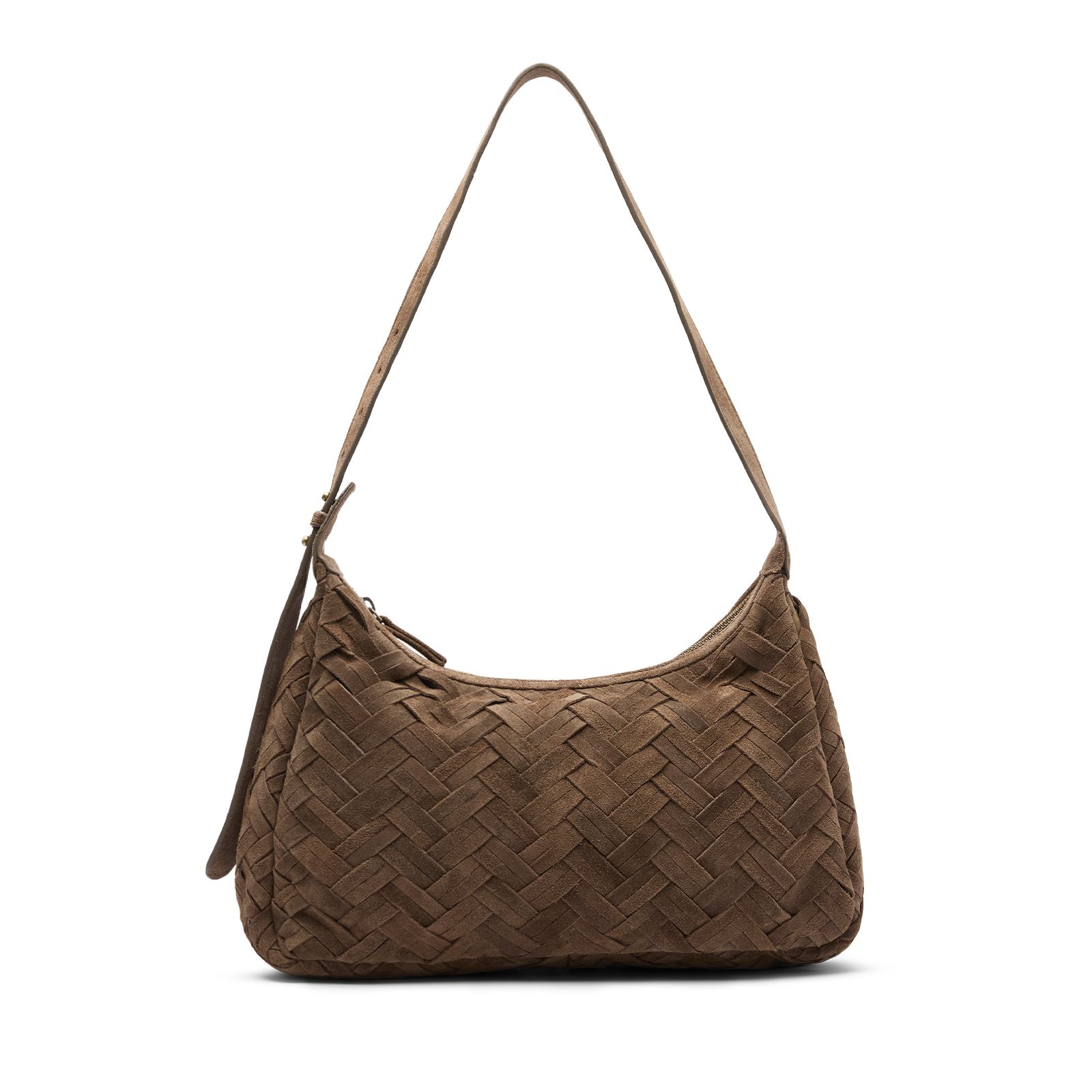 Taupefarbene Veloursledertasche mit Flecht-Details
