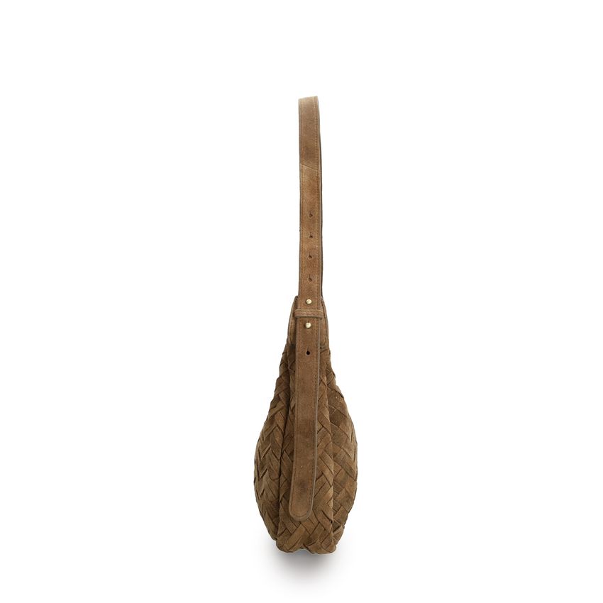 Taupe suède gevlochten schoudertas