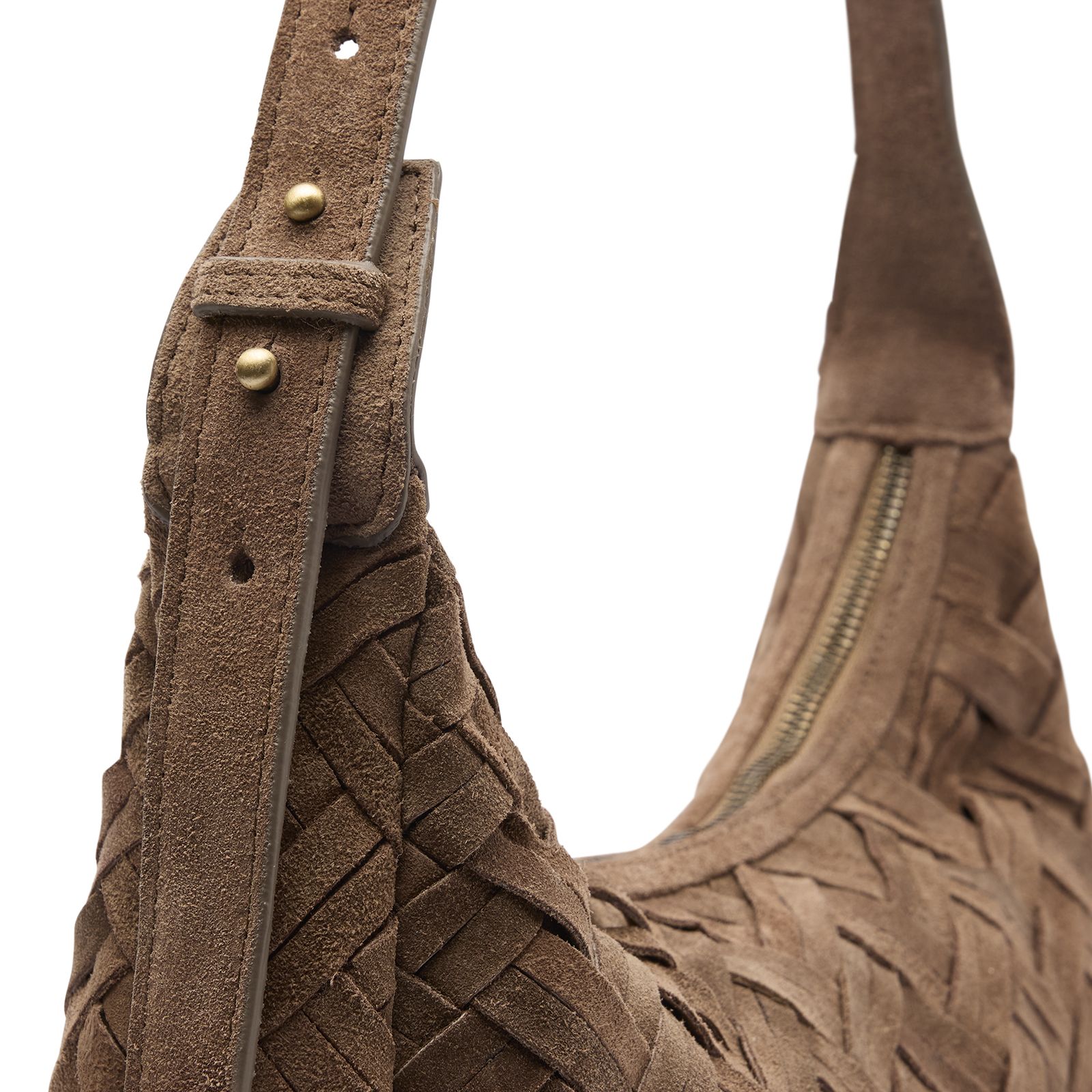 Taupefarbene Veloursledertasche mit Flecht-Details
