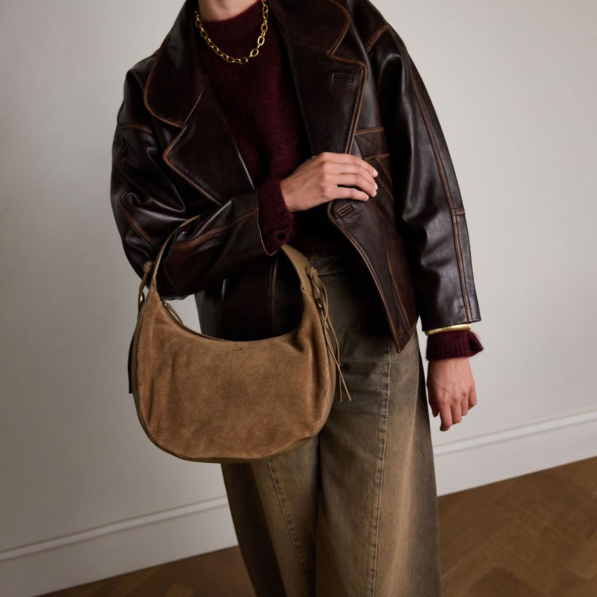 Taupefarbener Handtasche aus Veloursleder