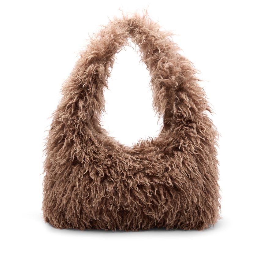 Taupe schoudertas van faux fur