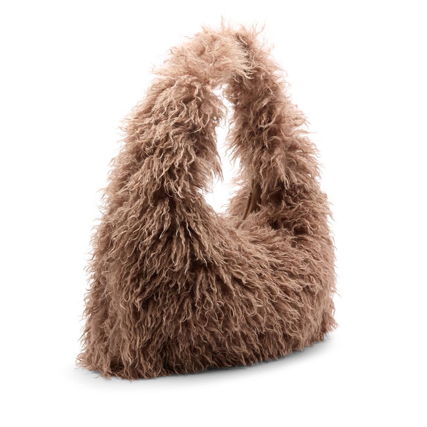 Taupefarbene Schultertasche aus Kunstfell