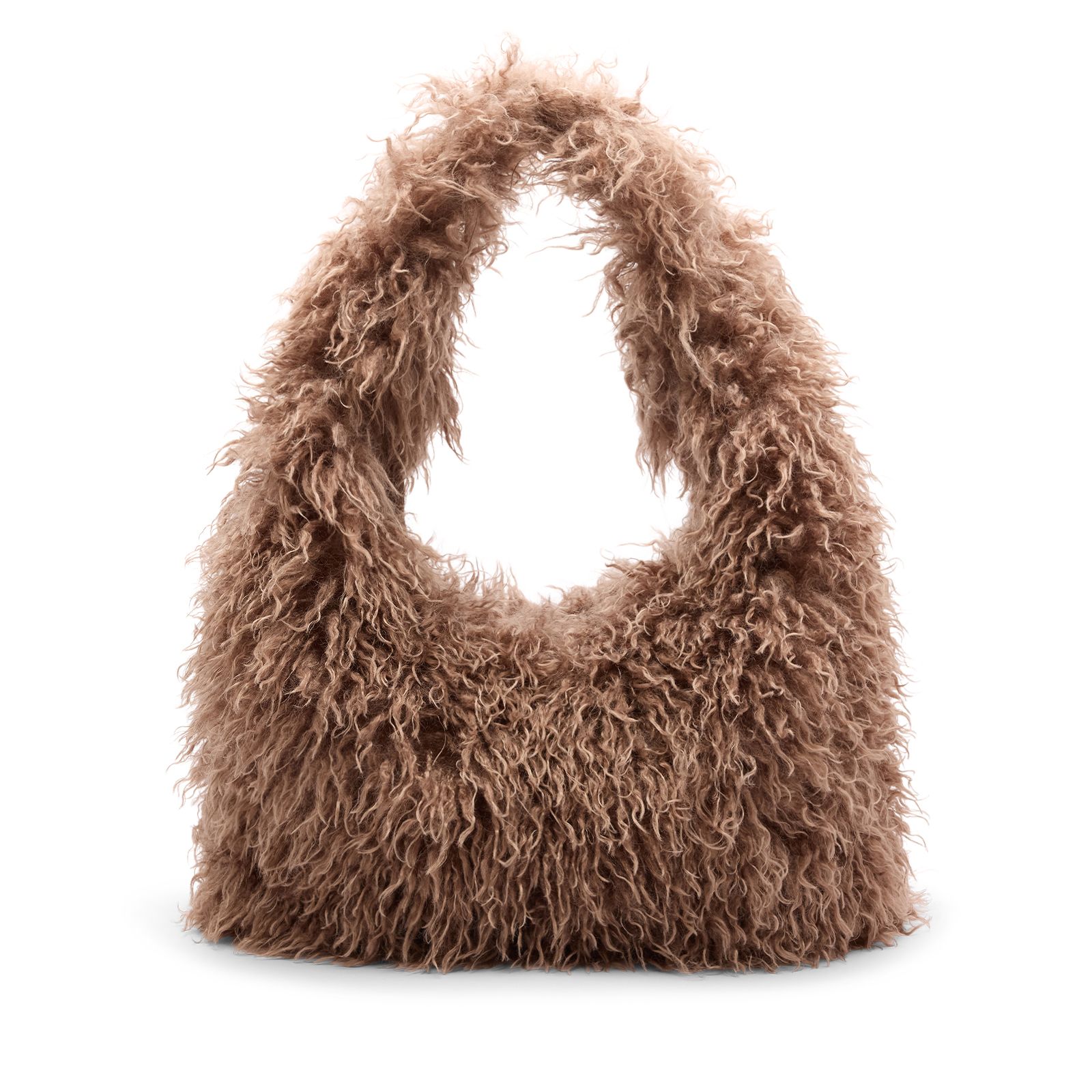 Taupe schoudertas van faux fur