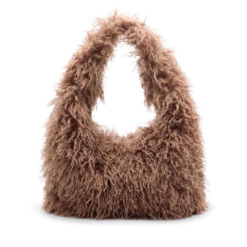 Taupe schoudertas van faux fur