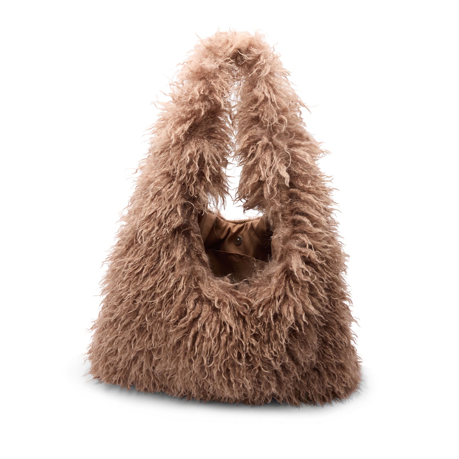 Taupe schoudertas van faux fur