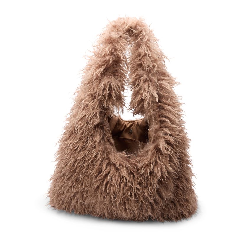 Taupe schoudertas van faux fur