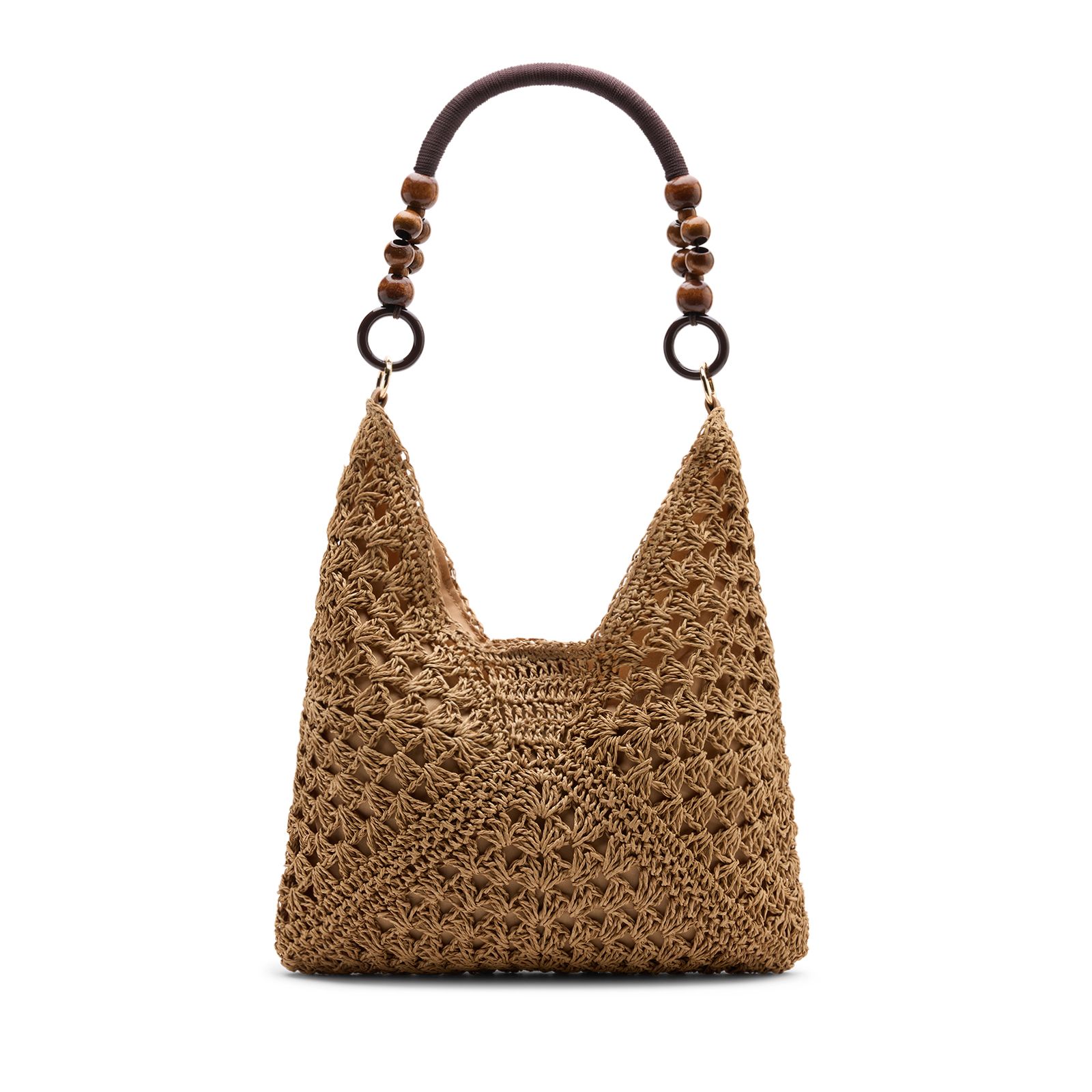 Beige raffia schoudertas