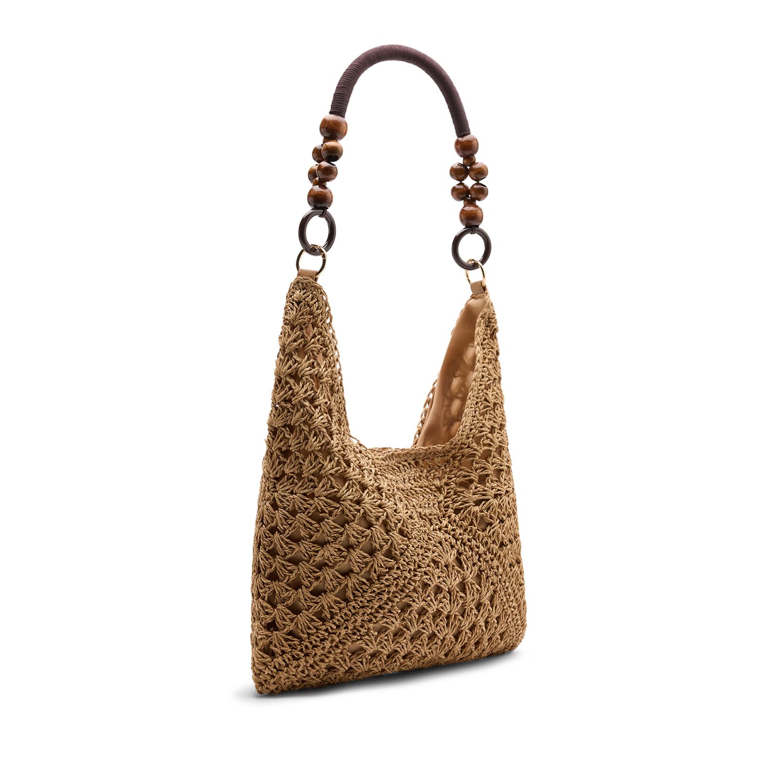 Beige raffia schoudertas