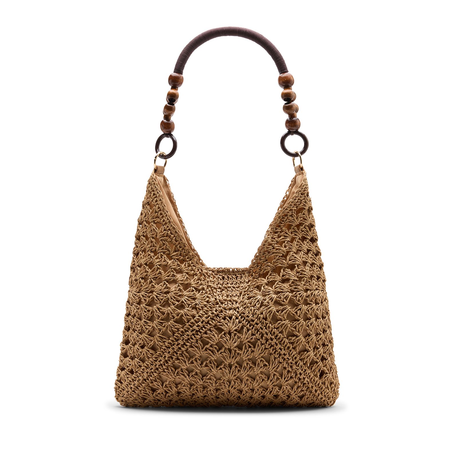 Beigefarbene Schultertasche aus Raffia-Bast