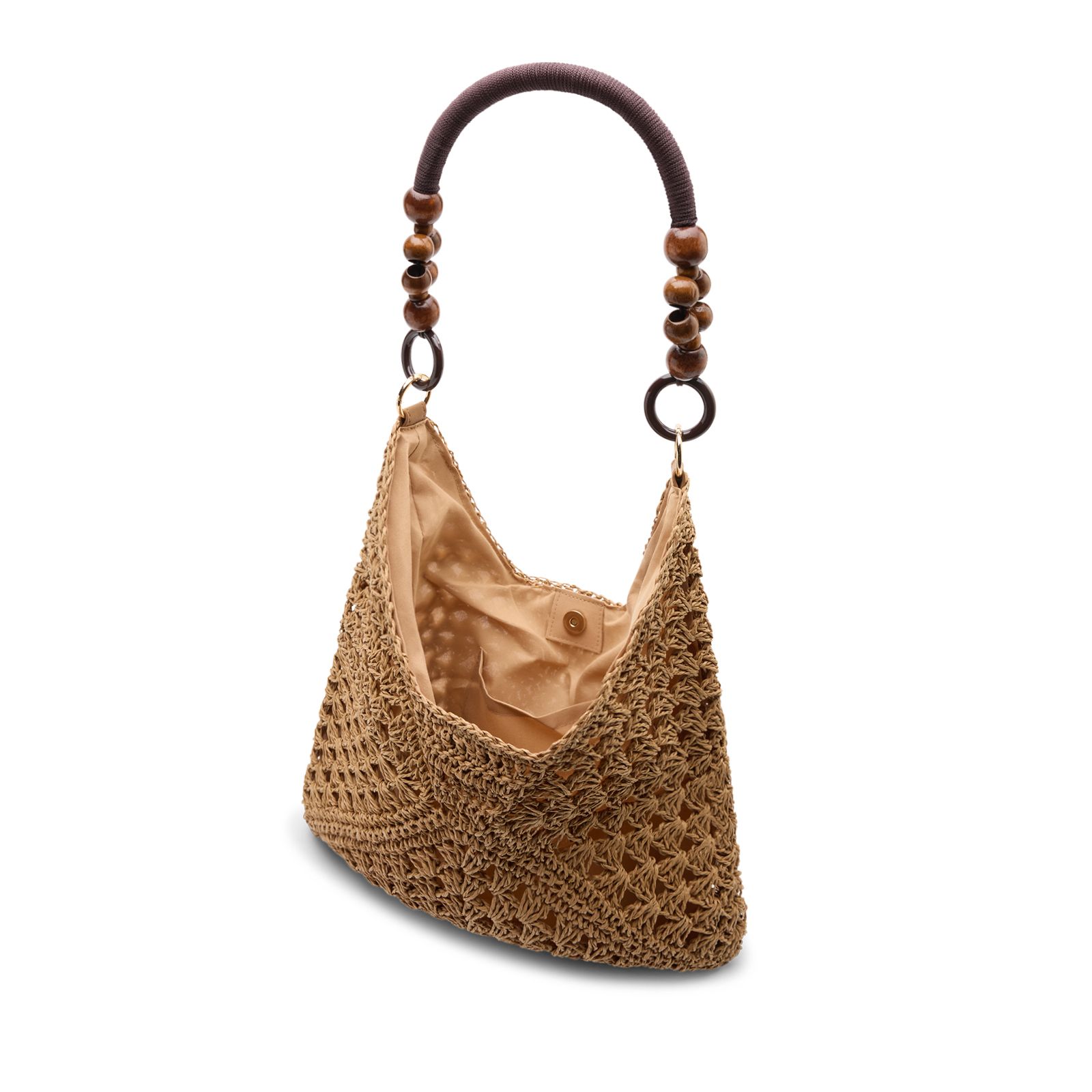 Beige raffia schoudertas