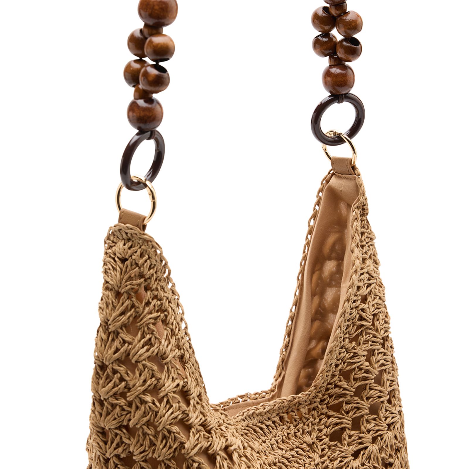 Beigefarbene Schultertasche aus Raffia-Bast