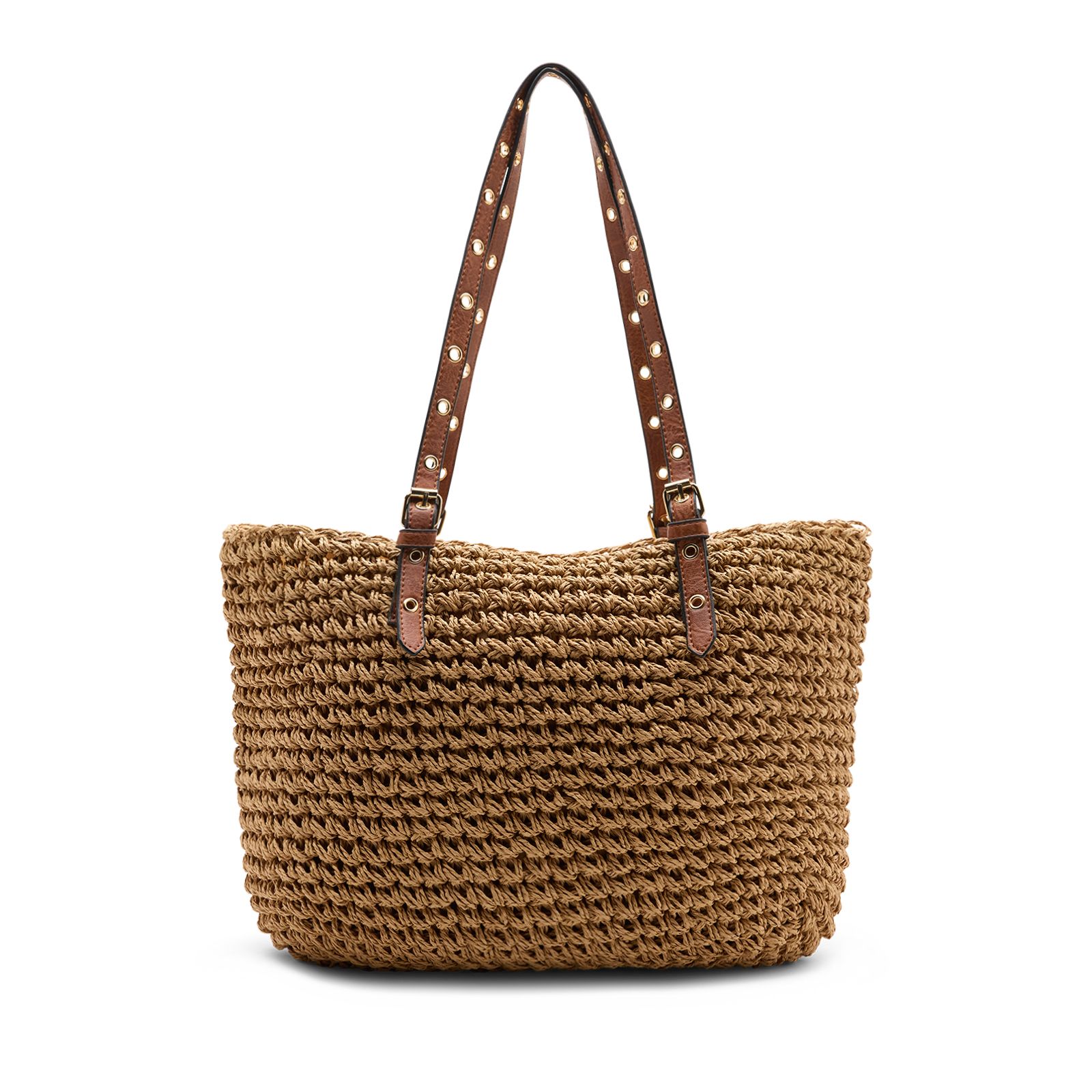 Beigefarbene Schultertasche aus Raffia-Bast