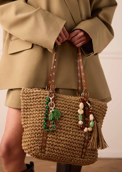 Beige raffia schoudertas