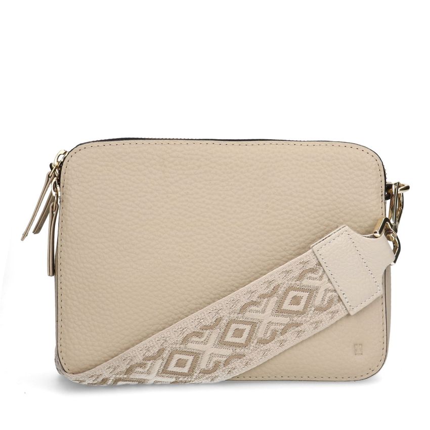 Beige Schultertasche mit gemustertem Trageriemen