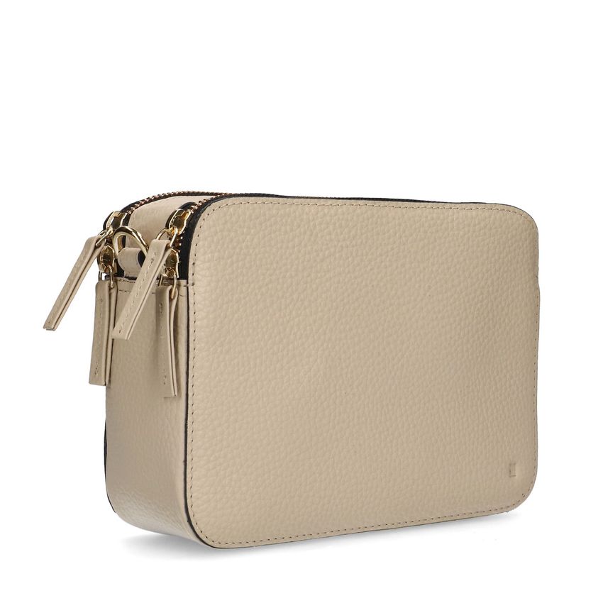 Beige Schultertasche mit gemustertem Trageriemen