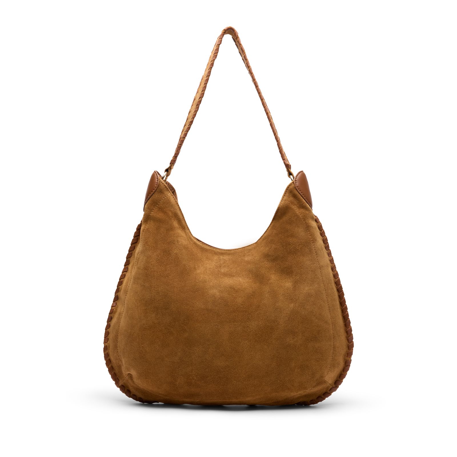 Cognac suède handtas met gevlochten details
