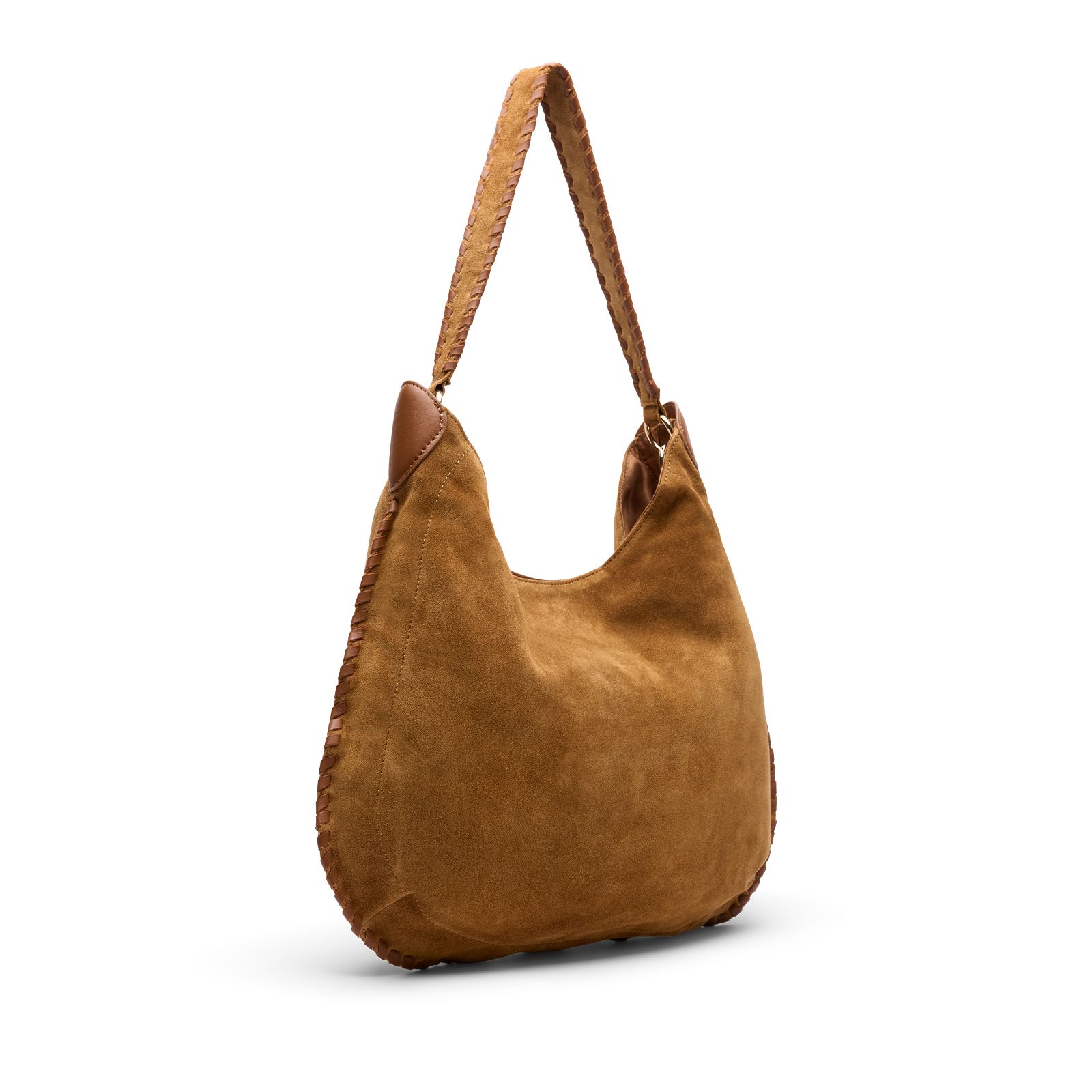 Cognac suède handtas met gevlochten details