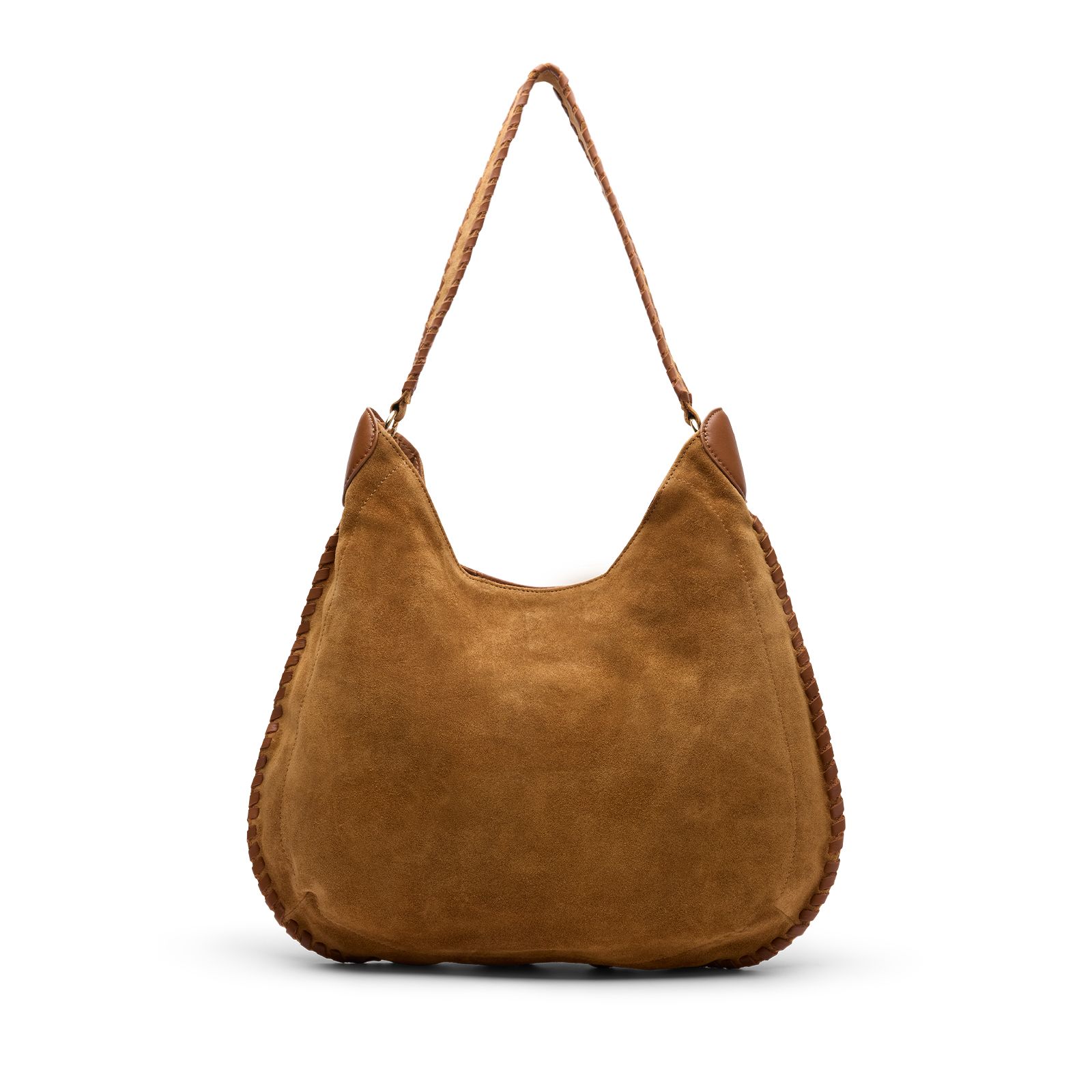 Cognac suède handtas met gevlochten details
